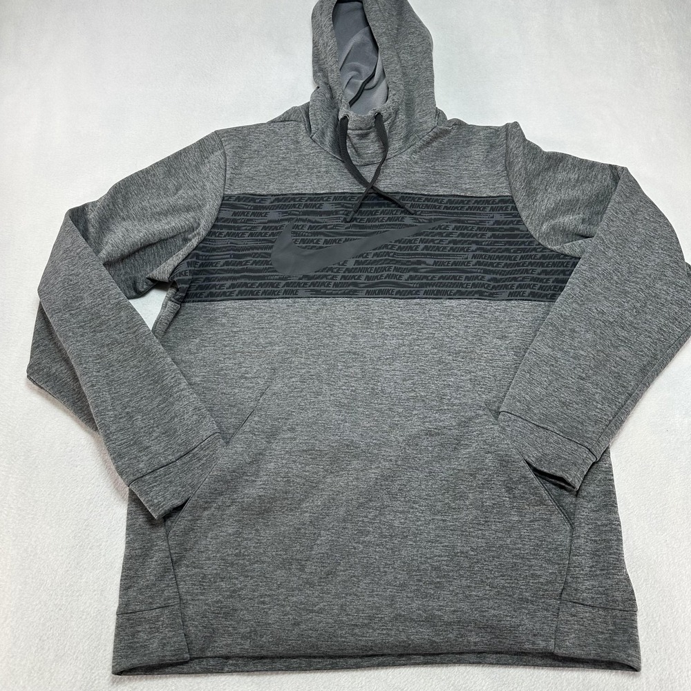 Nike Dri-FIT Hoodie Mens Large Gray Black Swoosh Repeat Training BV2764-071 - Picture 2 of 10